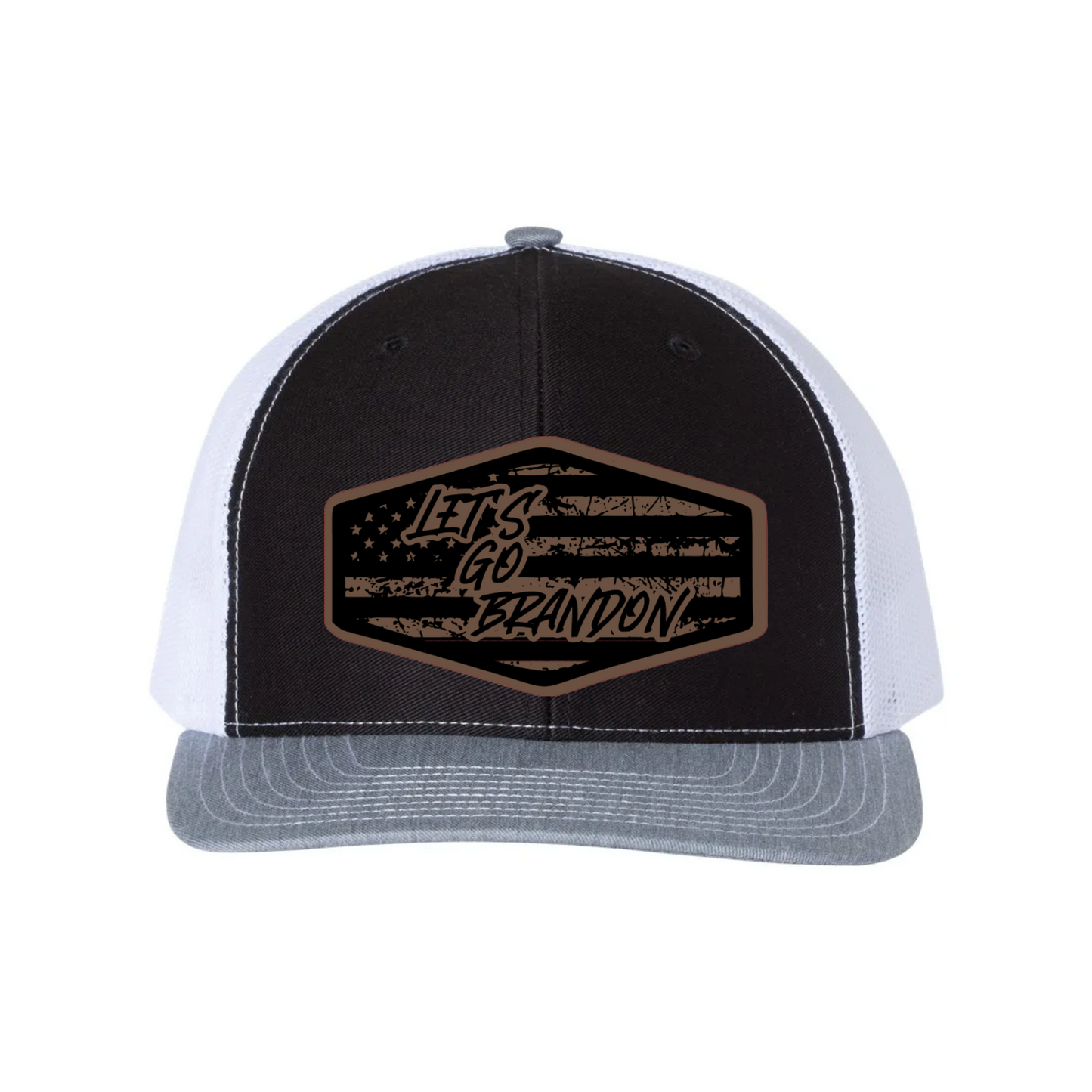 Let's Go Brandon Flag Leather Patch Richardson 112 Trucker Hat
