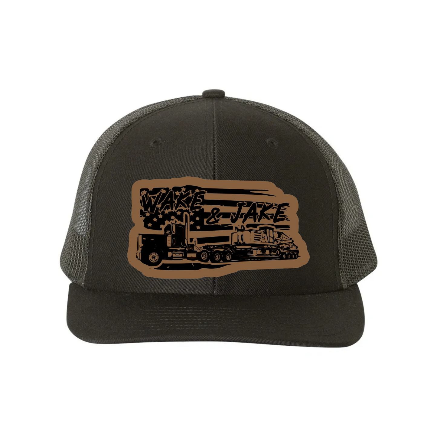 Wake & Jake Flag Leather Patch Richardson 112 Trucker Hat