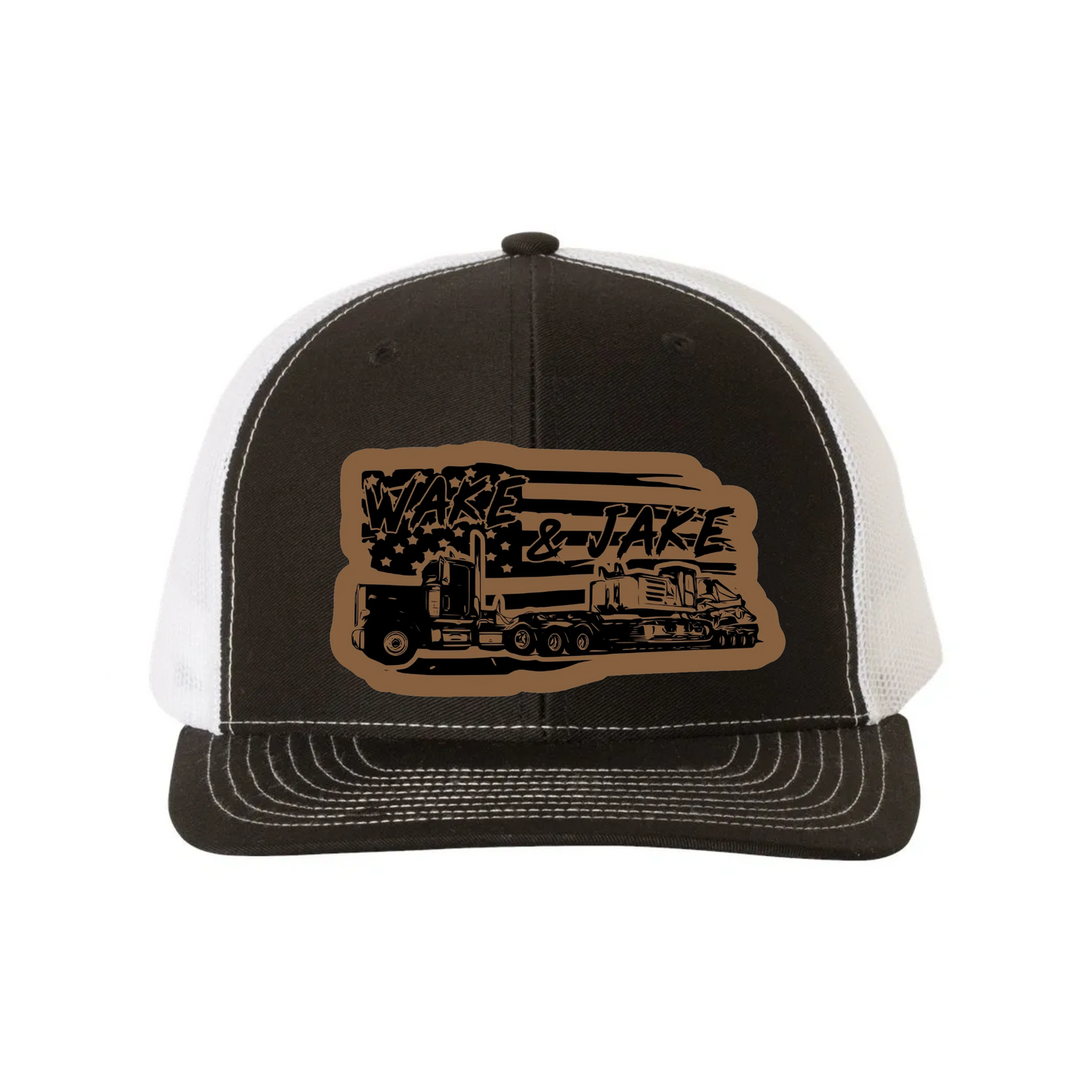 Wake & Jake Flag Leather Patch Richardson 112 Trucker Hat