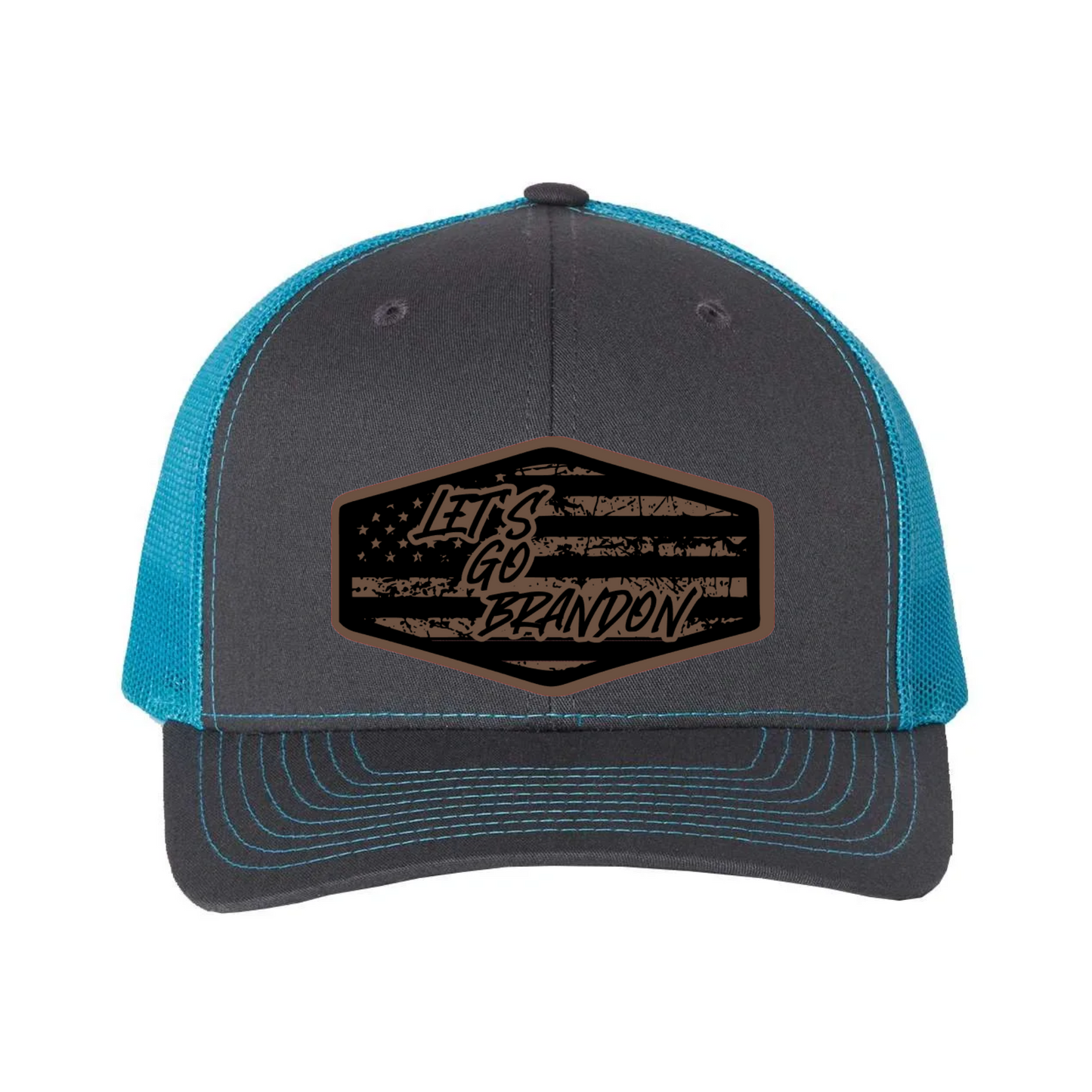 Let's Go Brandon Flag Leather Patch Richardson 112 Trucker Hat
