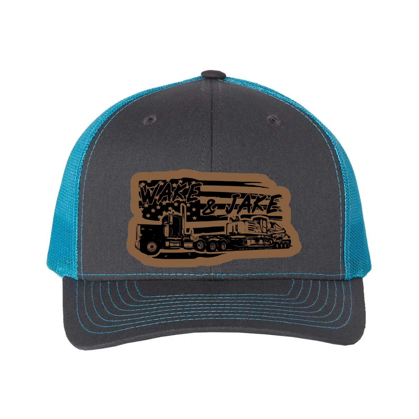 Wake & Jake Flag Leather Patch Richardson 112 Trucker Hat