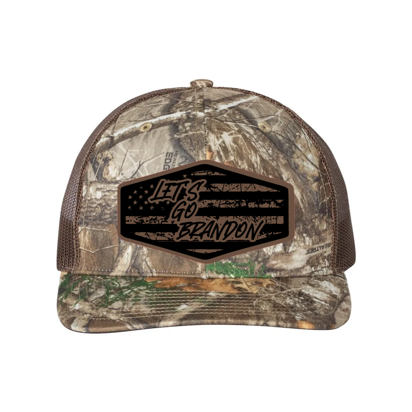 Let's Go Brandon Flag Leather Patch Richardson 112 Trucker Hat