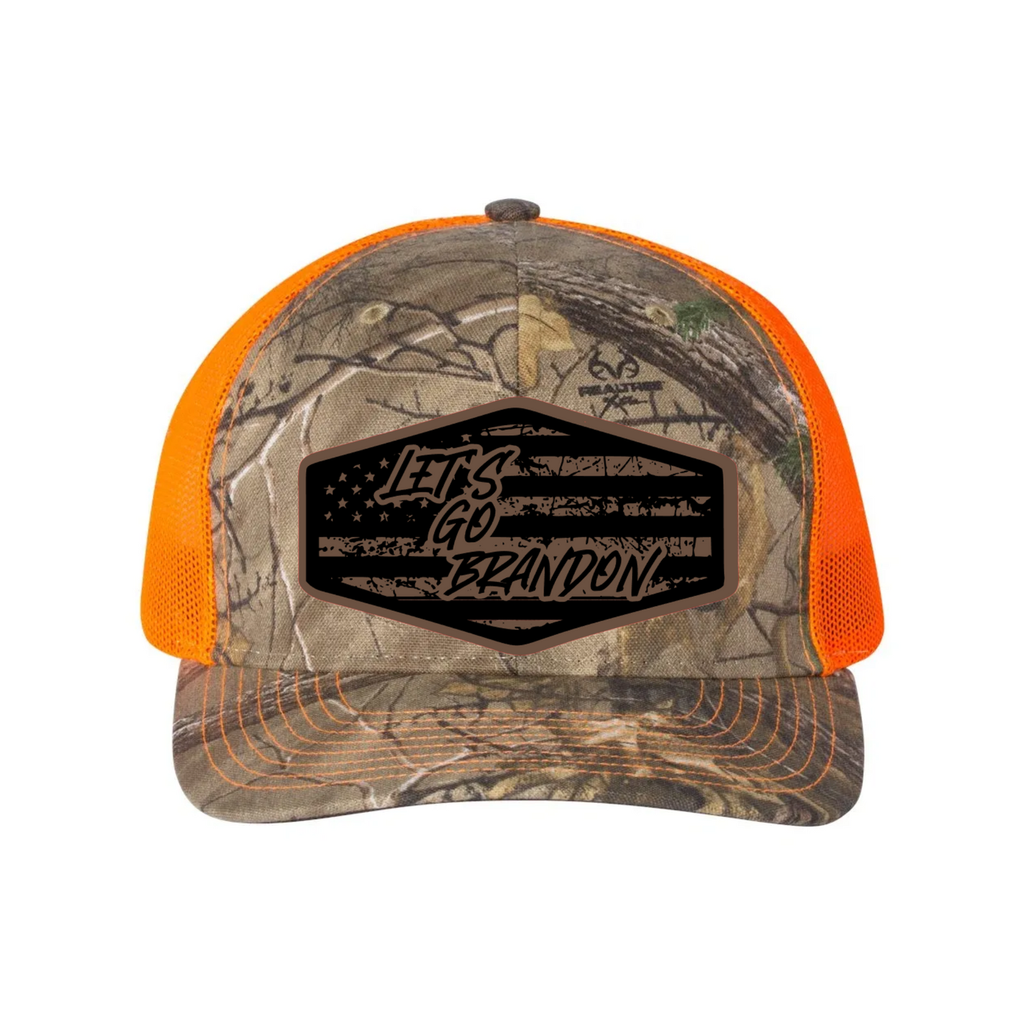 Let's Go Brandon Flag Leather Patch Richardson 112 Trucker Hat
