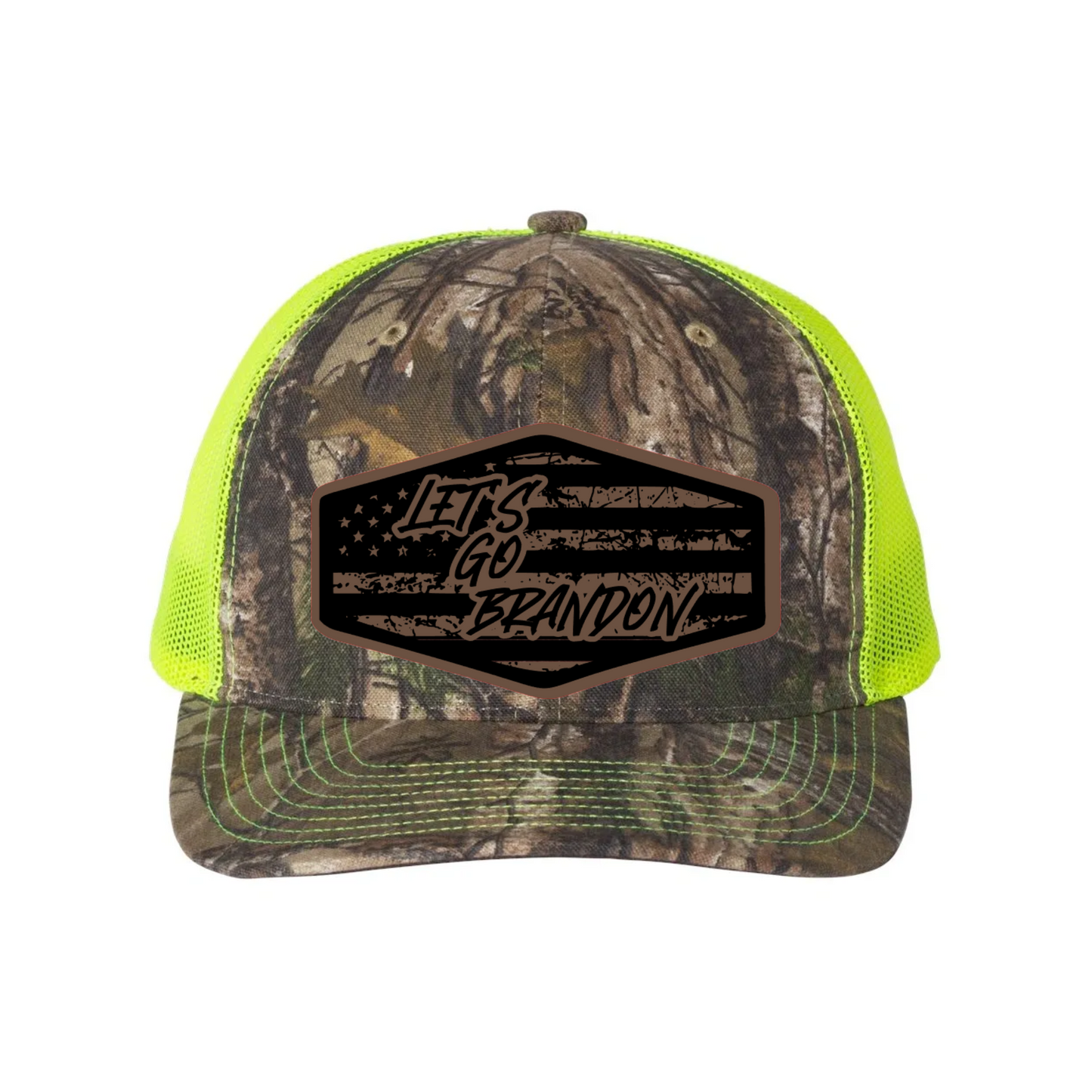 Let's Go Brandon Flag Leather Patch Richardson 112 Trucker Hat