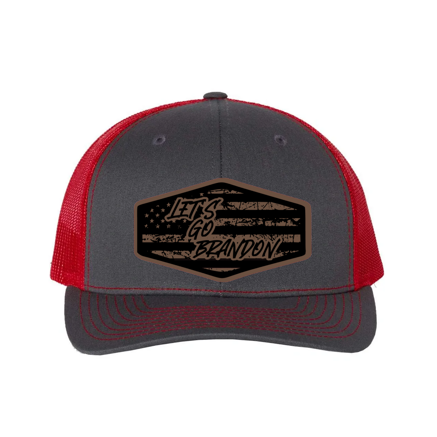 Let's Go Brandon Flag Leather Patch Richardson 112 Trucker Hat