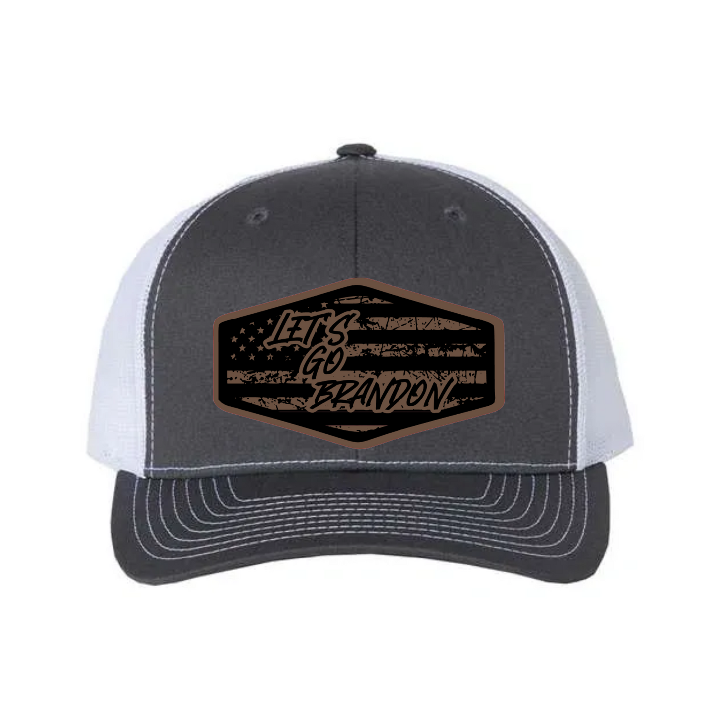 Let's Go Brandon Flag Leather Patch Richardson 112 Trucker Hat