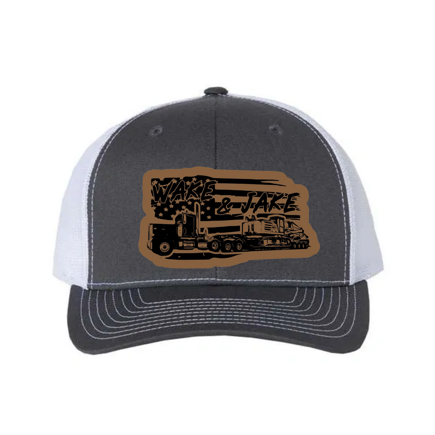 Wake & Jake Flag Leather Patch Richardson 112 Trucker Hat
