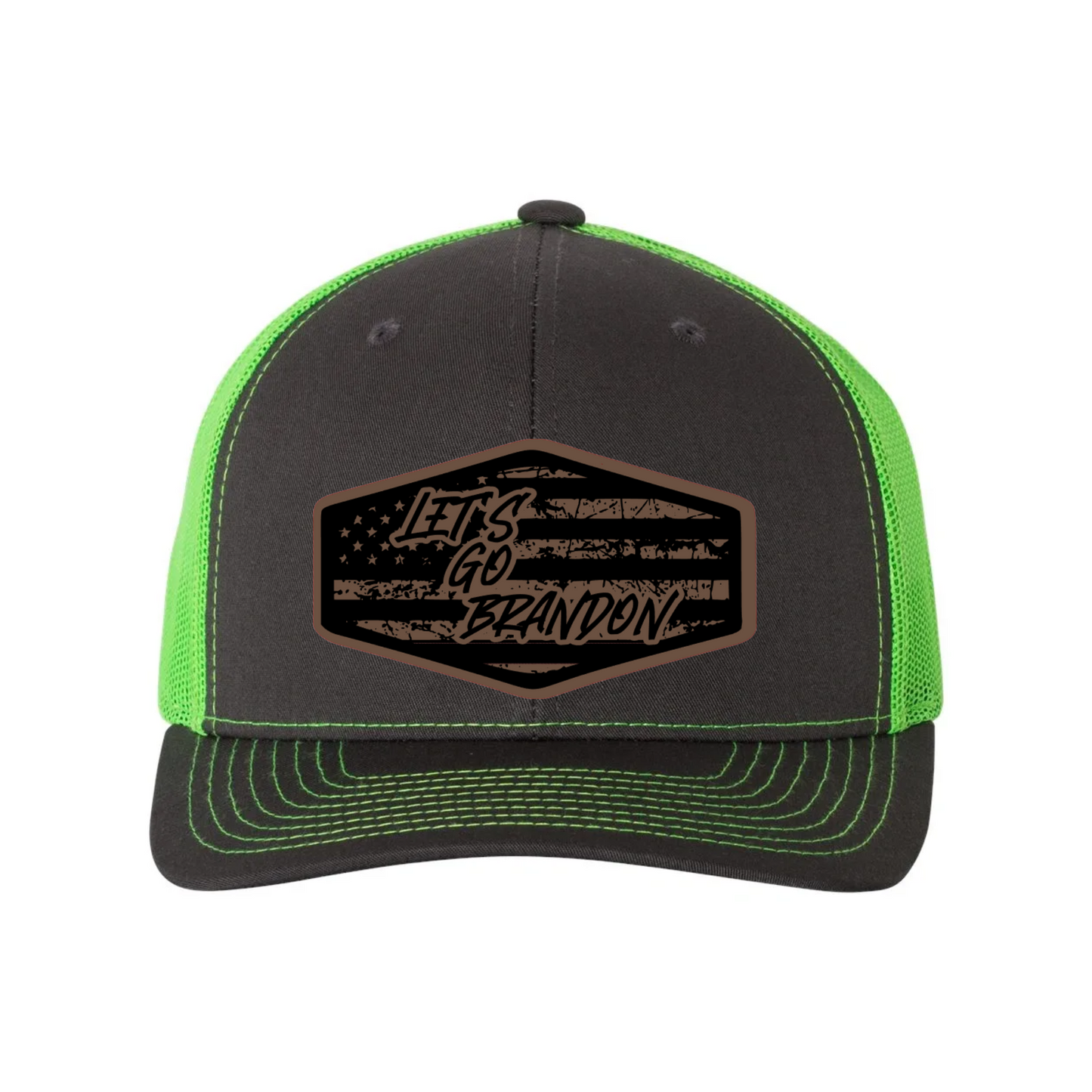 Let's Go Brandon Flag Leather Patch Richardson 112 Trucker Hat