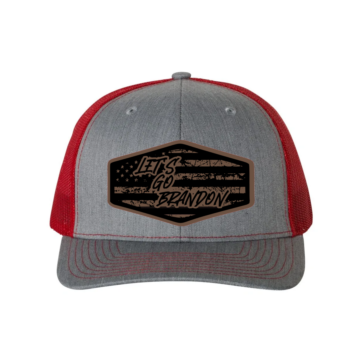 Let's Go Brandon Flag Leather Patch Richardson 112 Trucker Hat