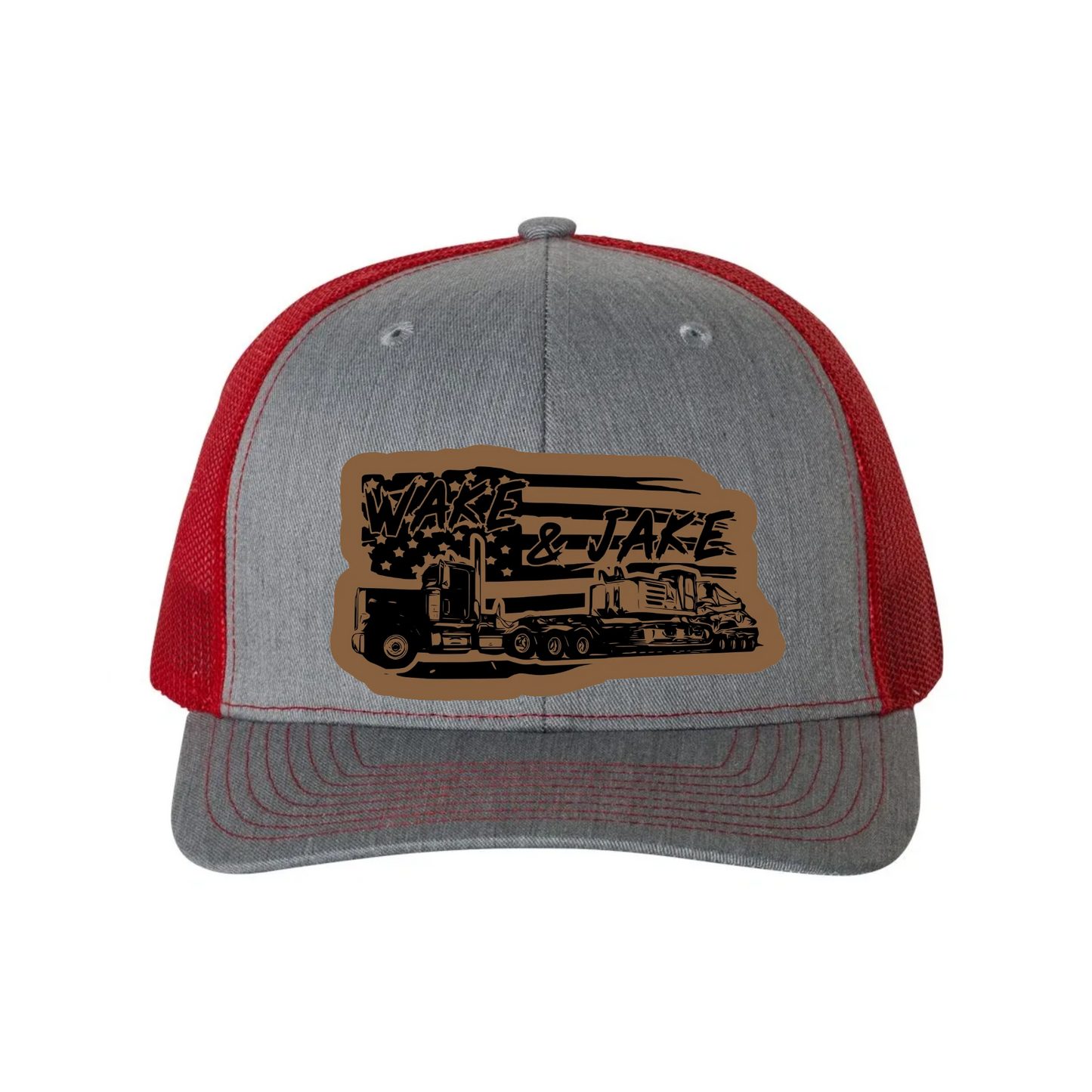 Wake & Jake Flag Leather Patch Richardson 112 Trucker Hat