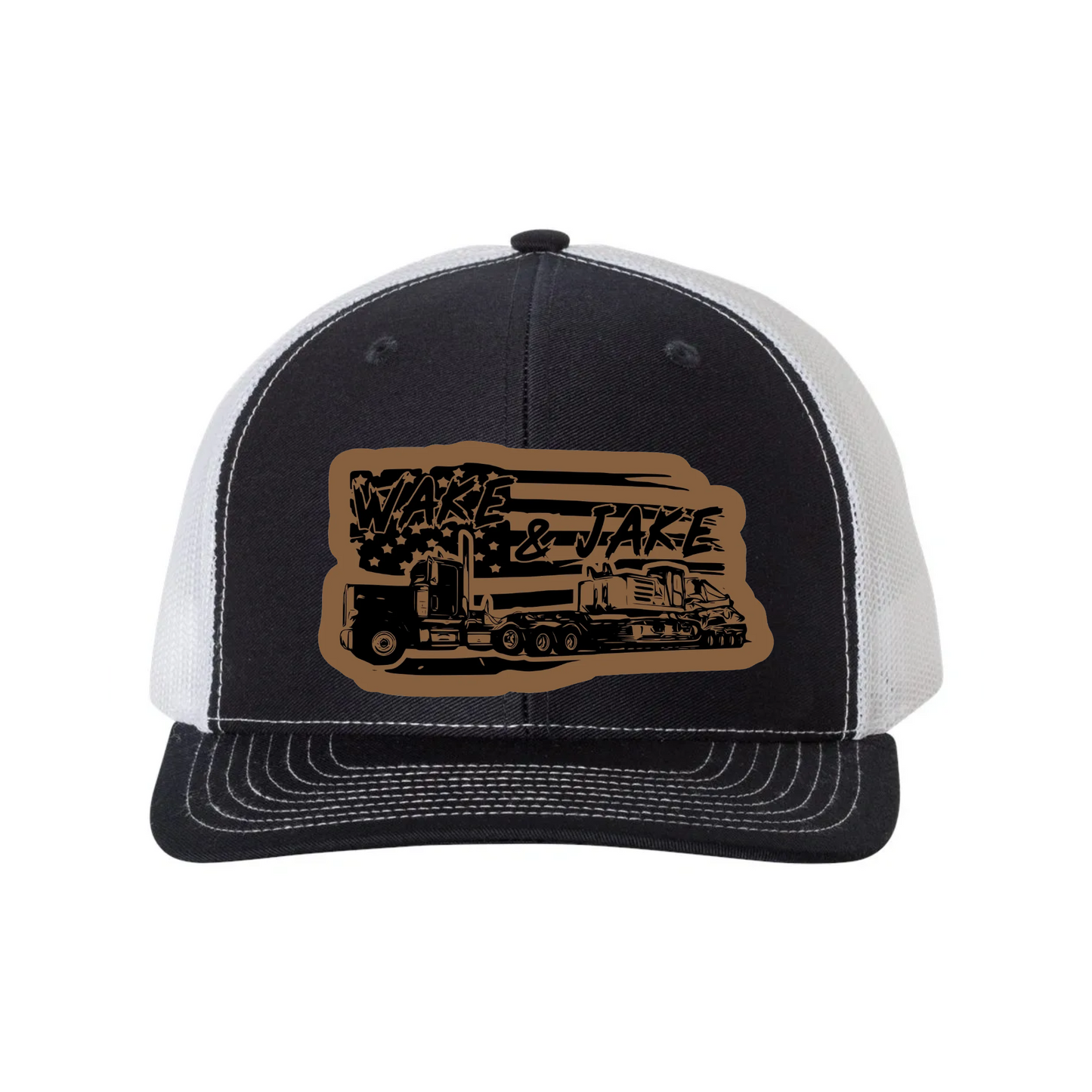 Wake & Jake Flag Leather Patch Richardson 112 Trucker Hat