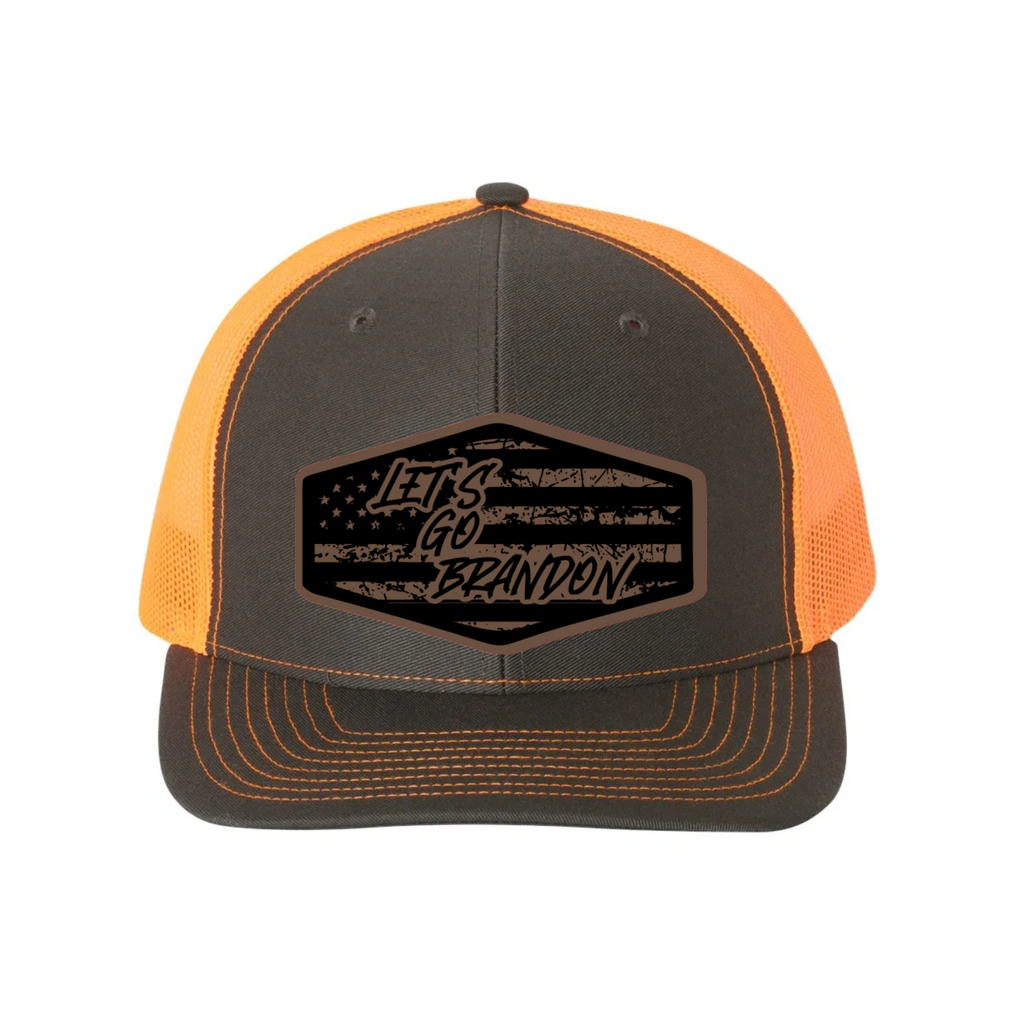 Let's Go Brandon Flag Leather Patch Richardson 112 Trucker Hat