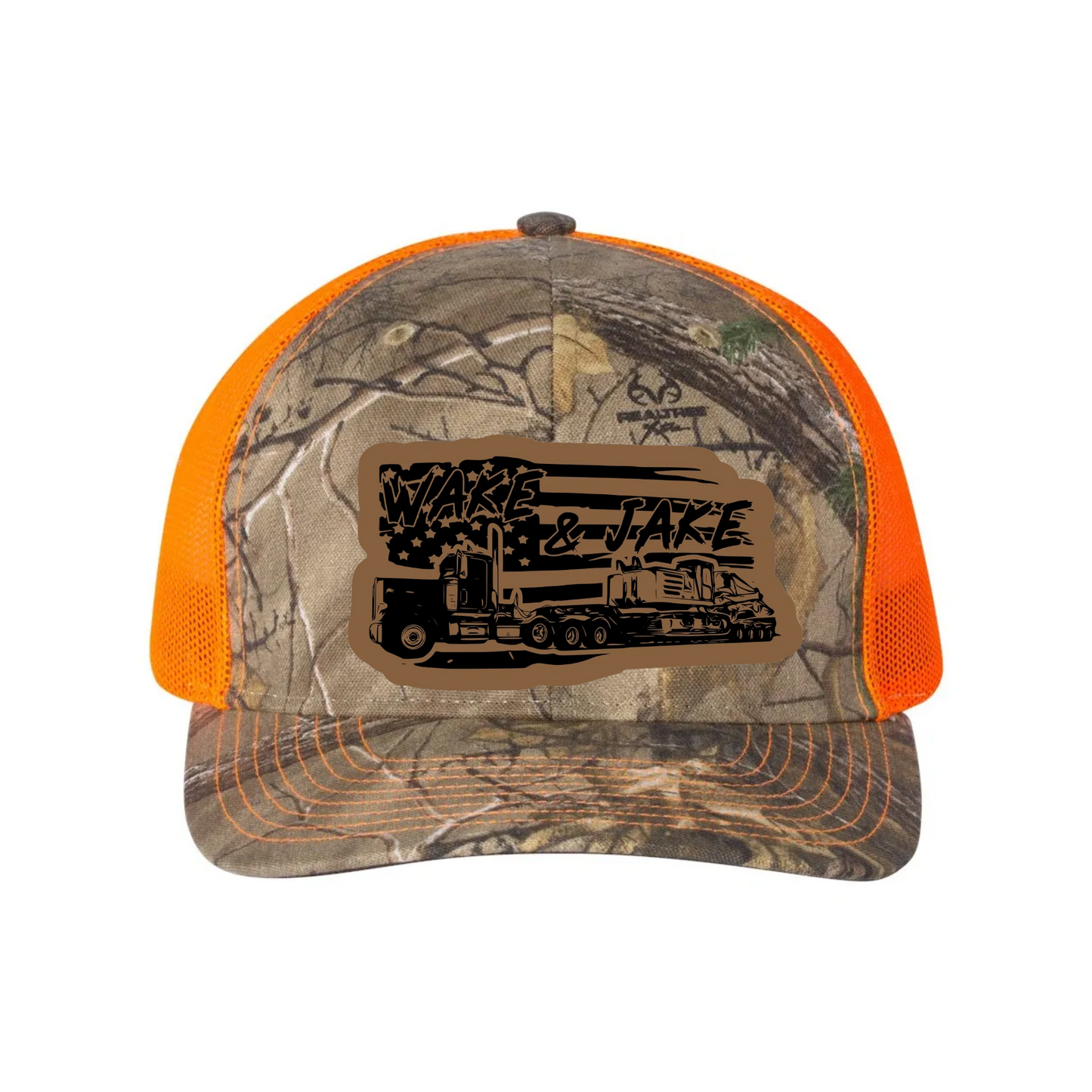 Wake & Jake Flag Leather Patch Richardson 112 Trucker Hat
