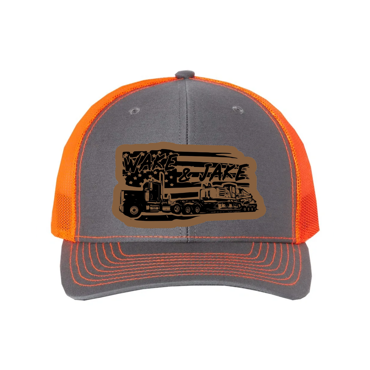 Wake & Jake Flag Leather Patch Richardson 112 Trucker Hat