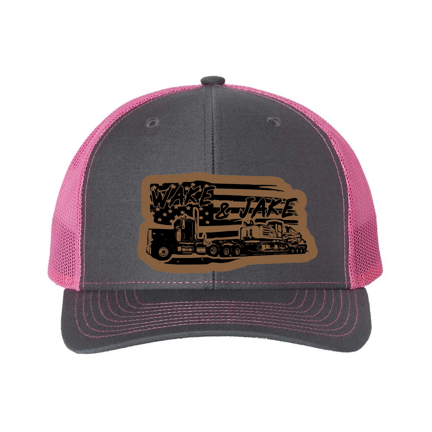 Wake & Jake Flag Leather Patch Richardson 112 Trucker Hat