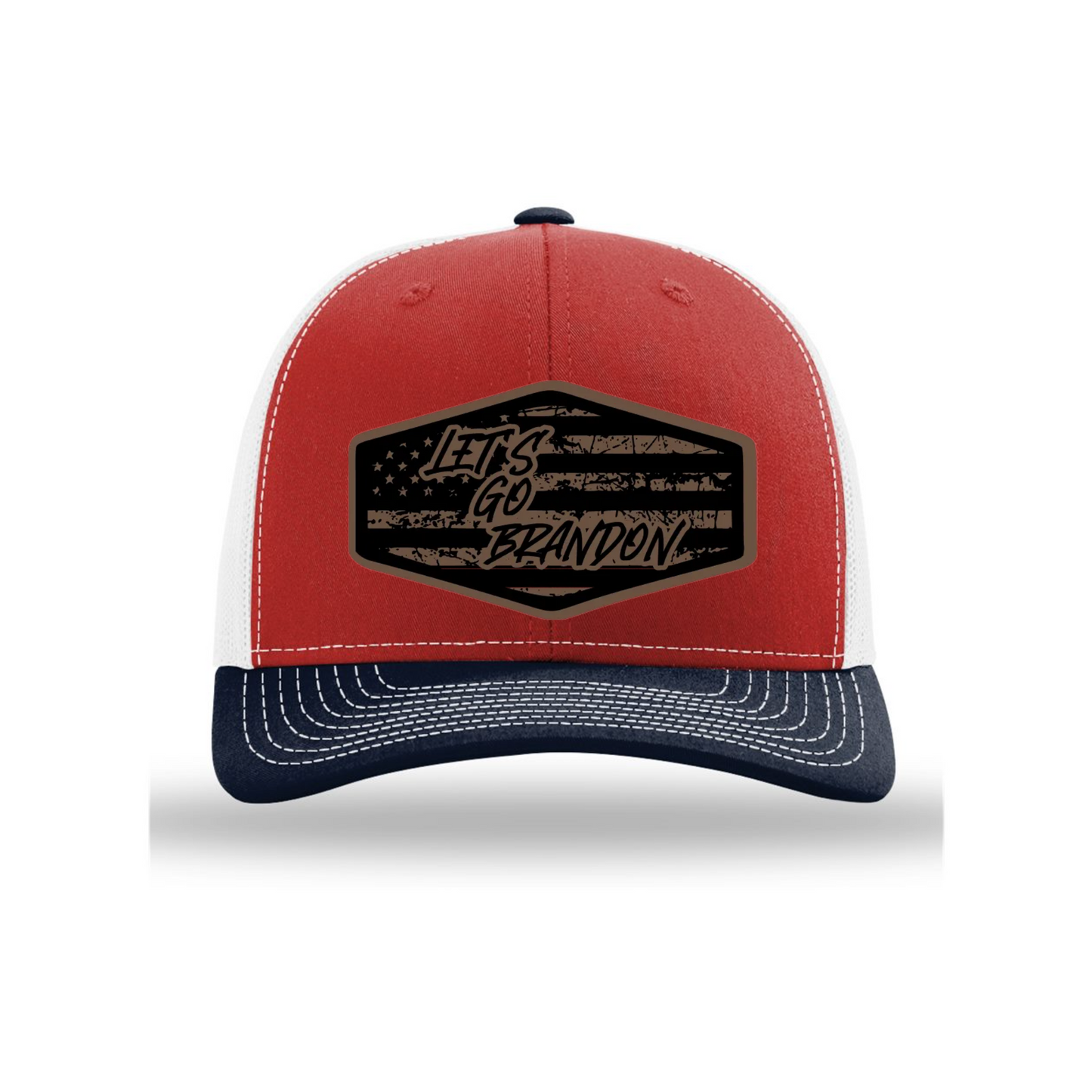 Let's Go Brandon Flag Leather Patch Richardson 112 Trucker Hat