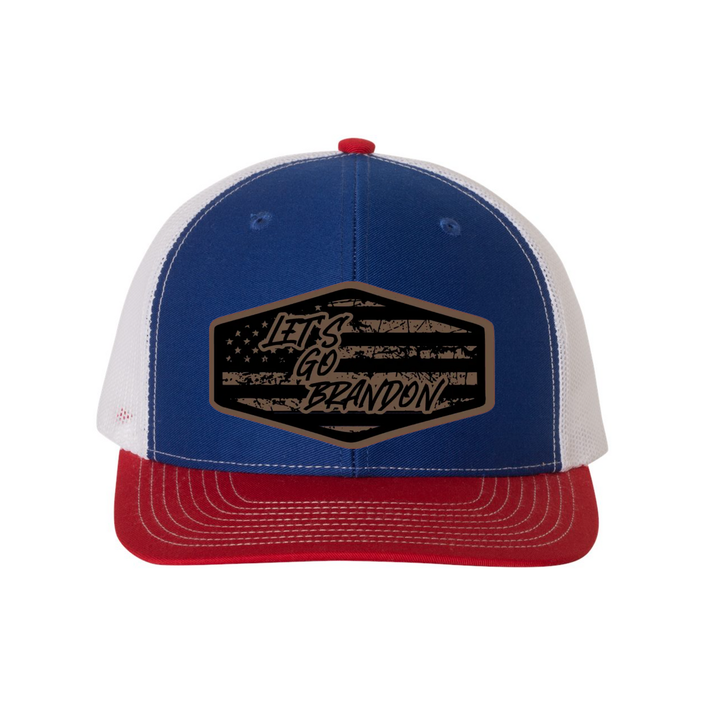 Let's Go Brandon Flag Leather Patch Richardson 112 Trucker Hat