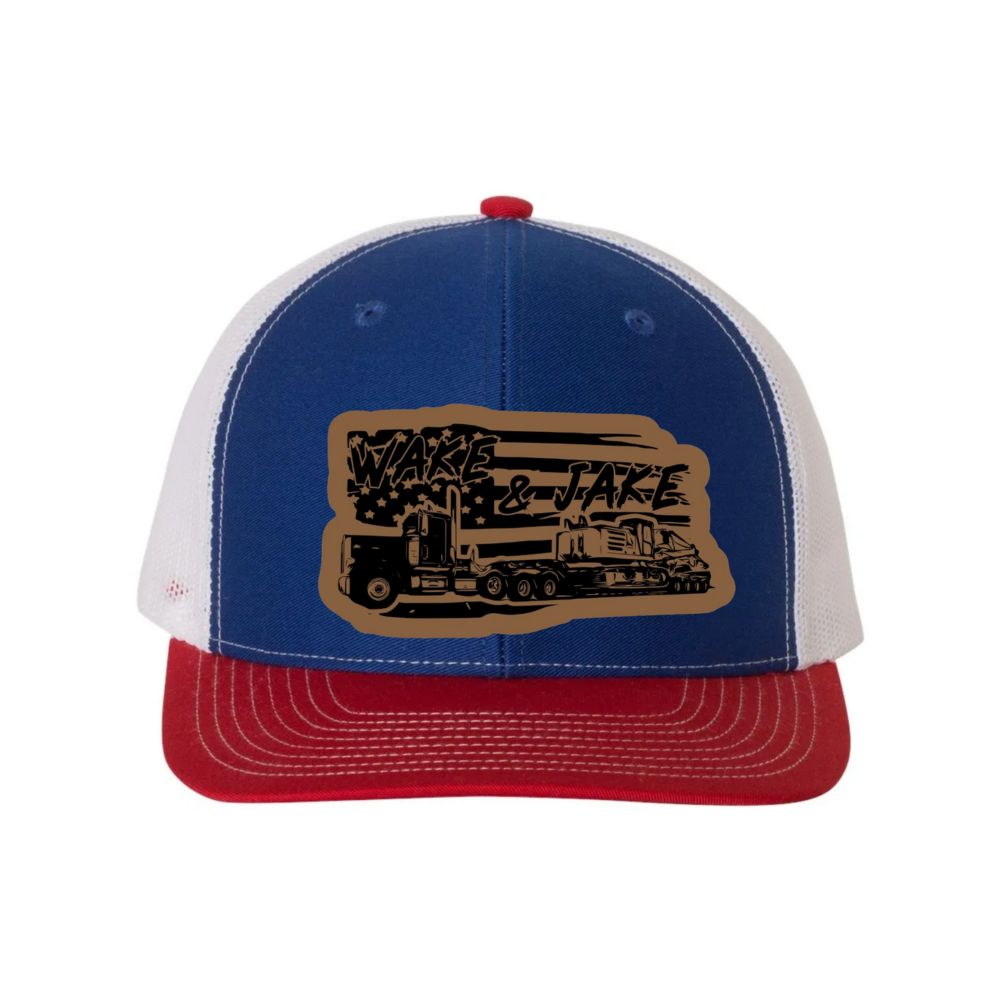Wake & Jake Flag Leather Patch Richardson 112 Trucker Hat