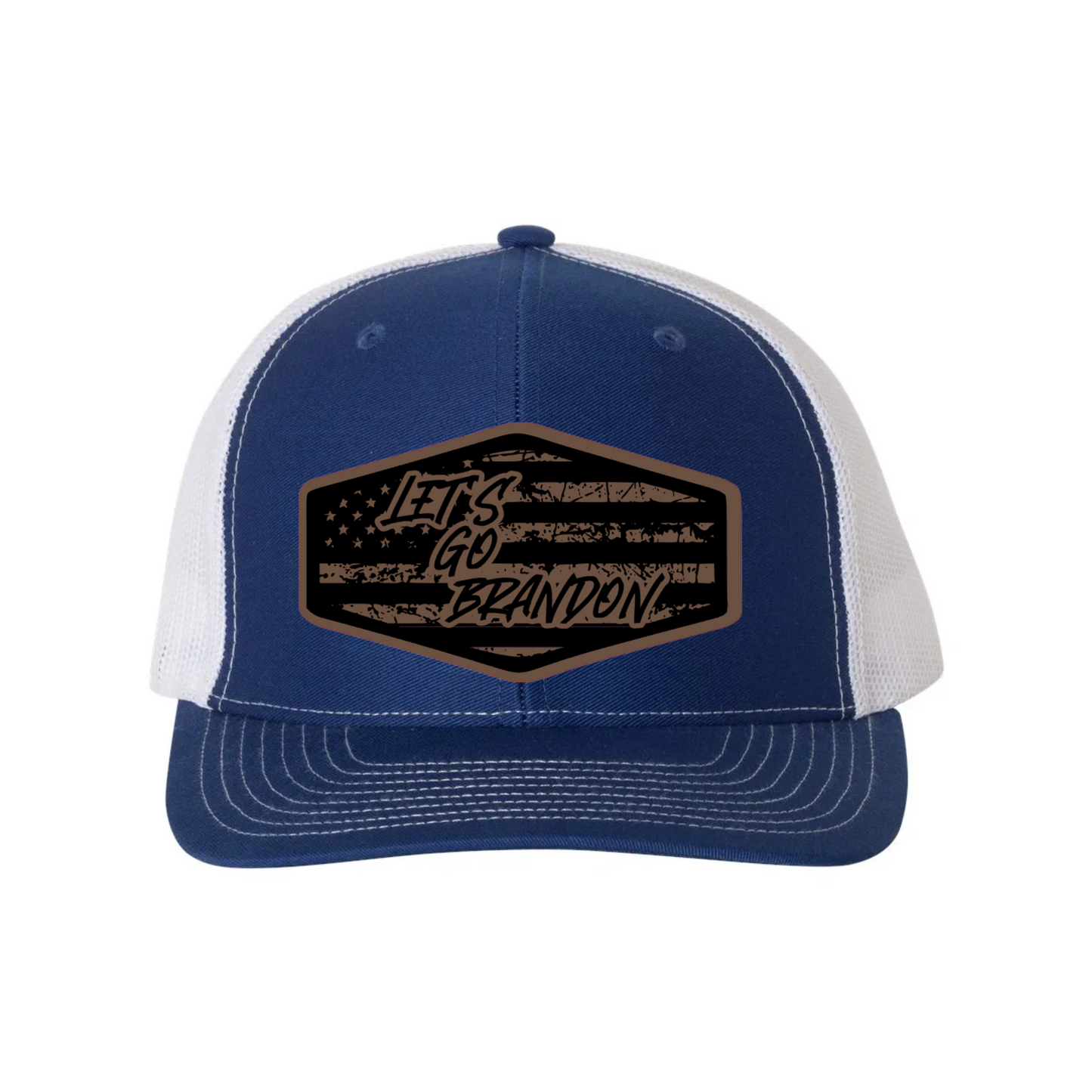 Let's Go Brandon Flag Leather Patch Richardson 112 Trucker Hat