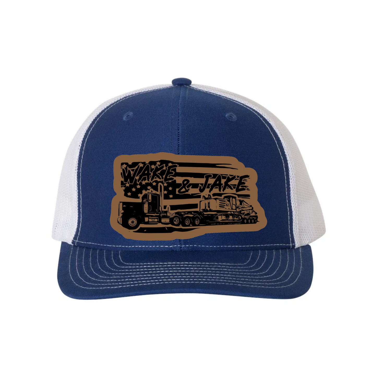 Wake & Jake Flag Leather Patch Richardson 112 Trucker Hat