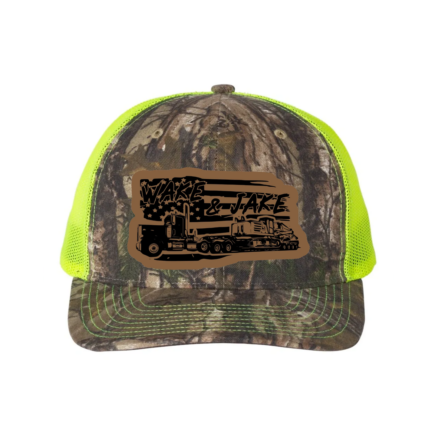 Wake & Jake Flag Leather Patch Richardson 112 Trucker Hat