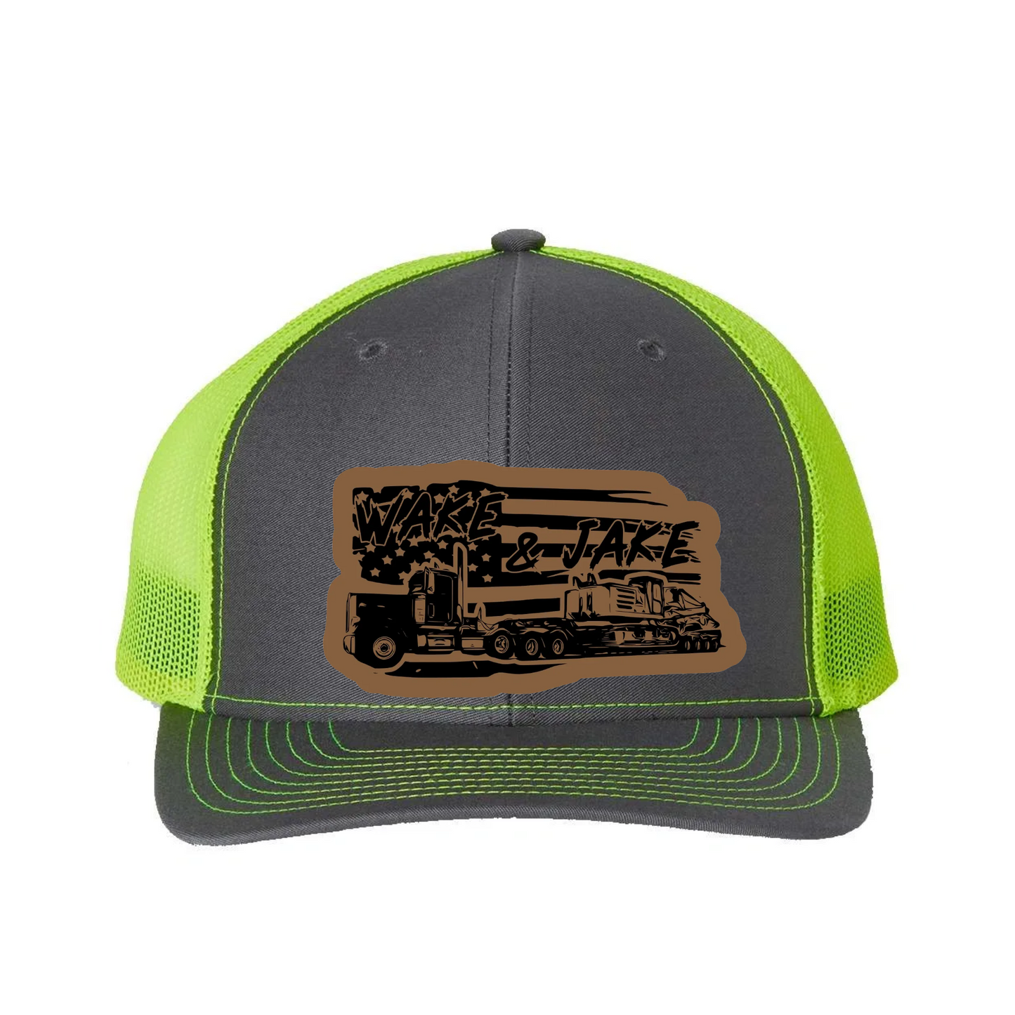 Wake & Jake Flag Leather Patch Richardson 112 Trucker Hat