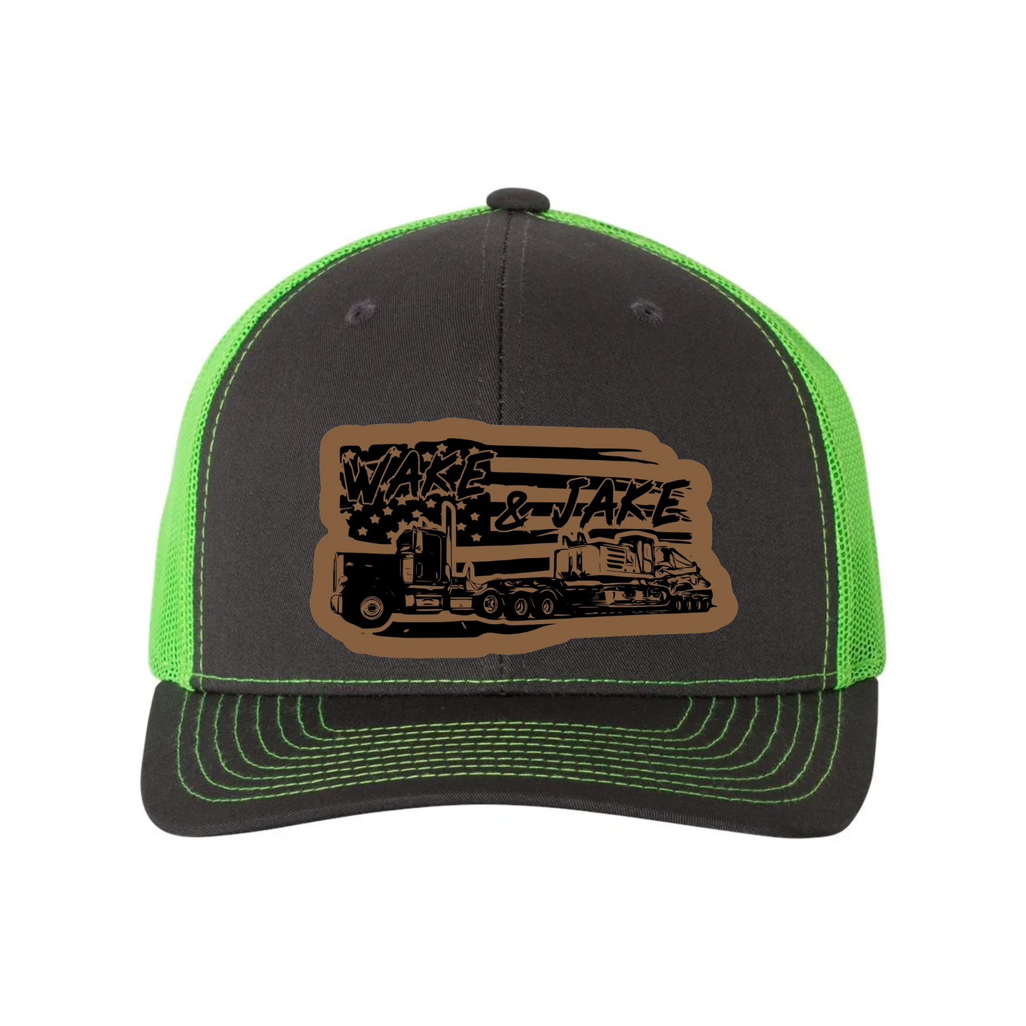 Wake & Jake Flag Leather Patch Richardson 112 Trucker Hat