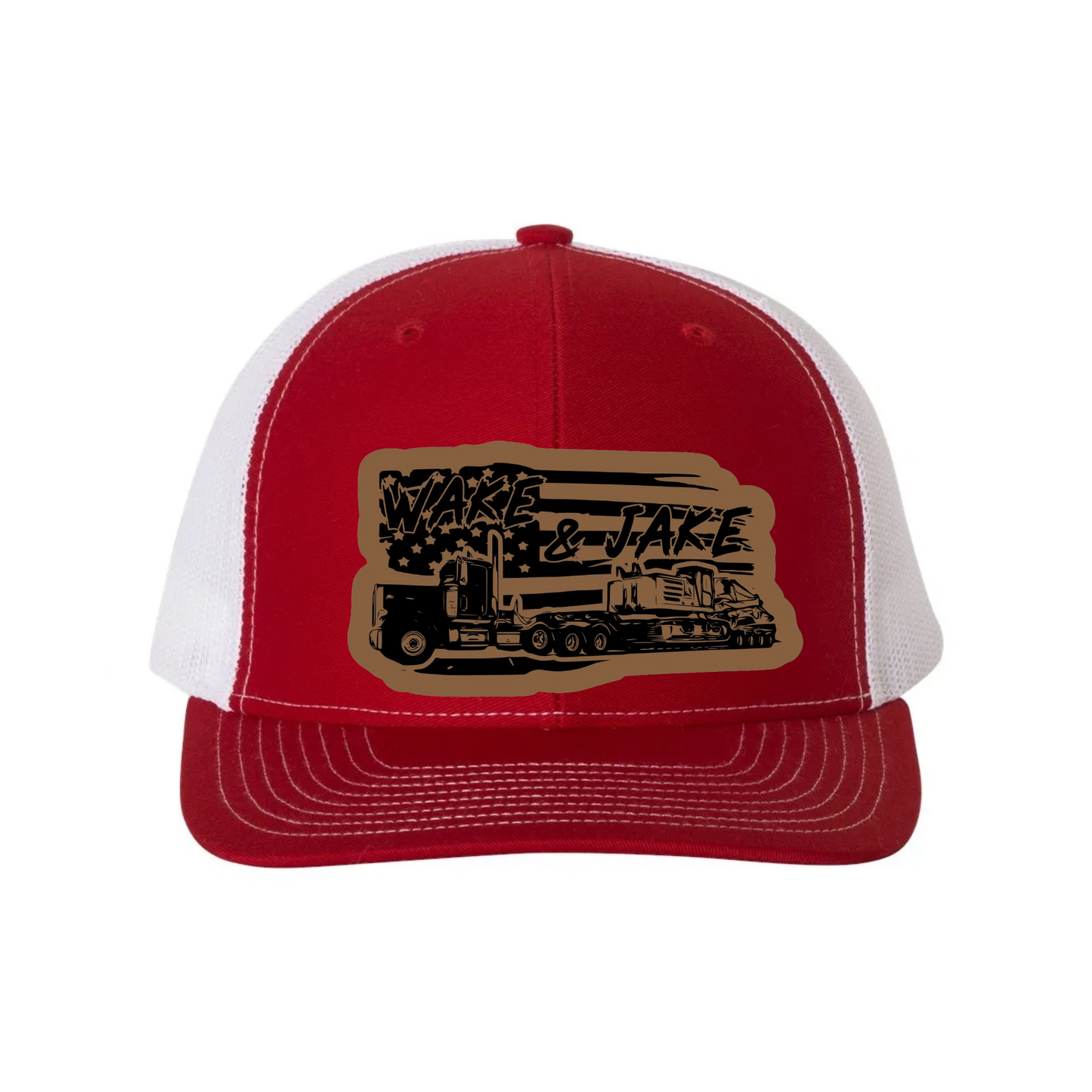 Wake & Jake Flag Leather Patch Richardson 112 Trucker Hat