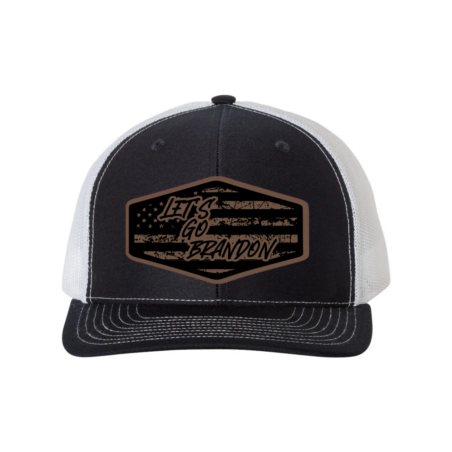 Let's Go Brandon Flag Leather Patch Richardson 112 Trucker Hat