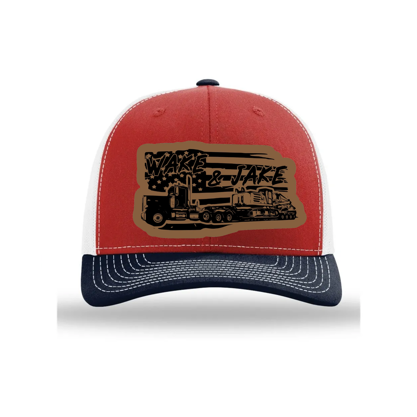 Wake & Jake Flag Leather Patch Richardson 112 Trucker Hat