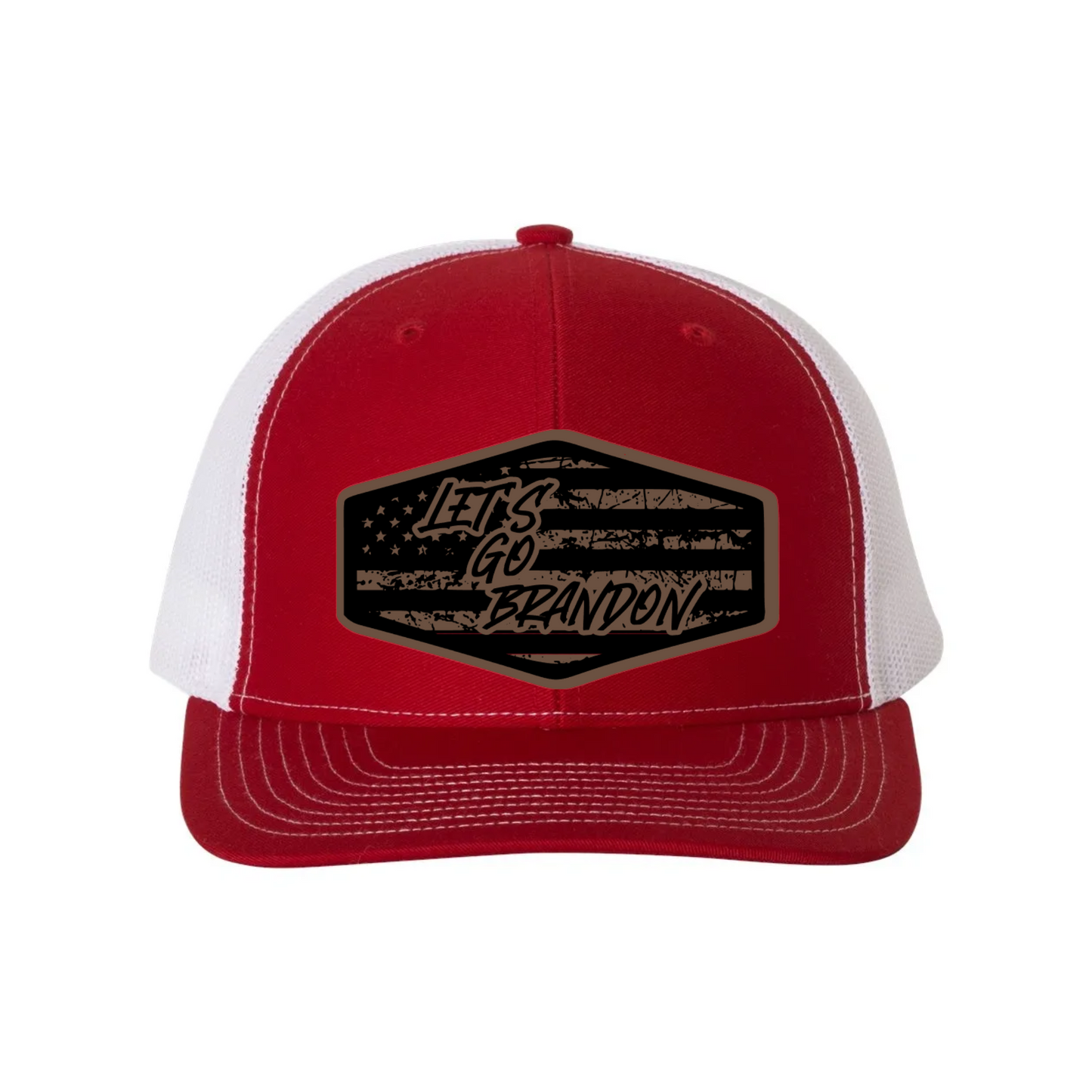 Let's Go Brandon Flag Leather Patch Richardson 112 Trucker Hat